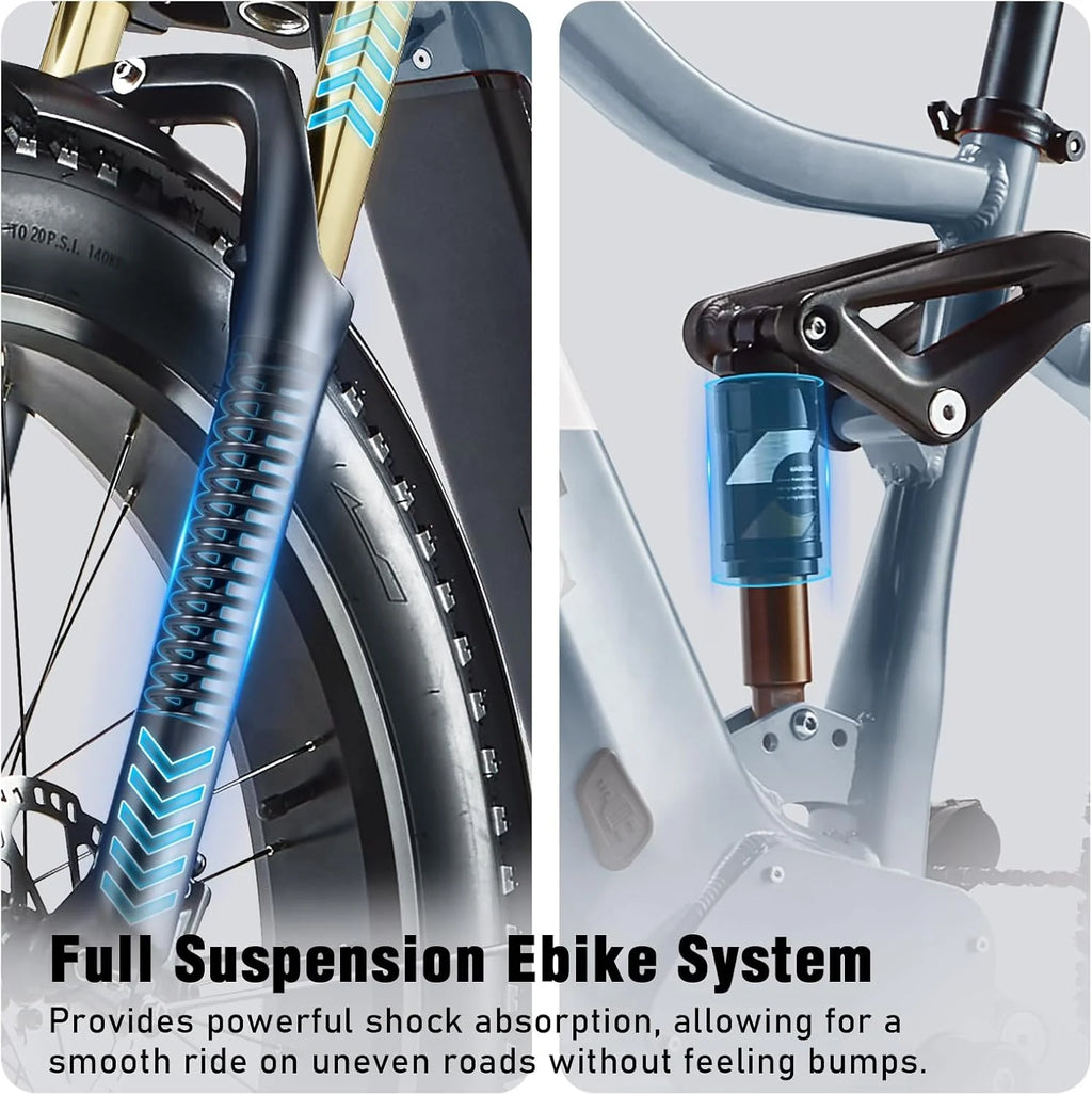 Dual Motors AWD 2000W Electric Bike for Adult 26'', UL2849 48V 60AH Removable Battery E-Mountain Bike 4'' Fat Tire up to 35Mph&200Miles Long Range off Road Ebike Beach Dual Hydraulic&Brakes E-Bicycle