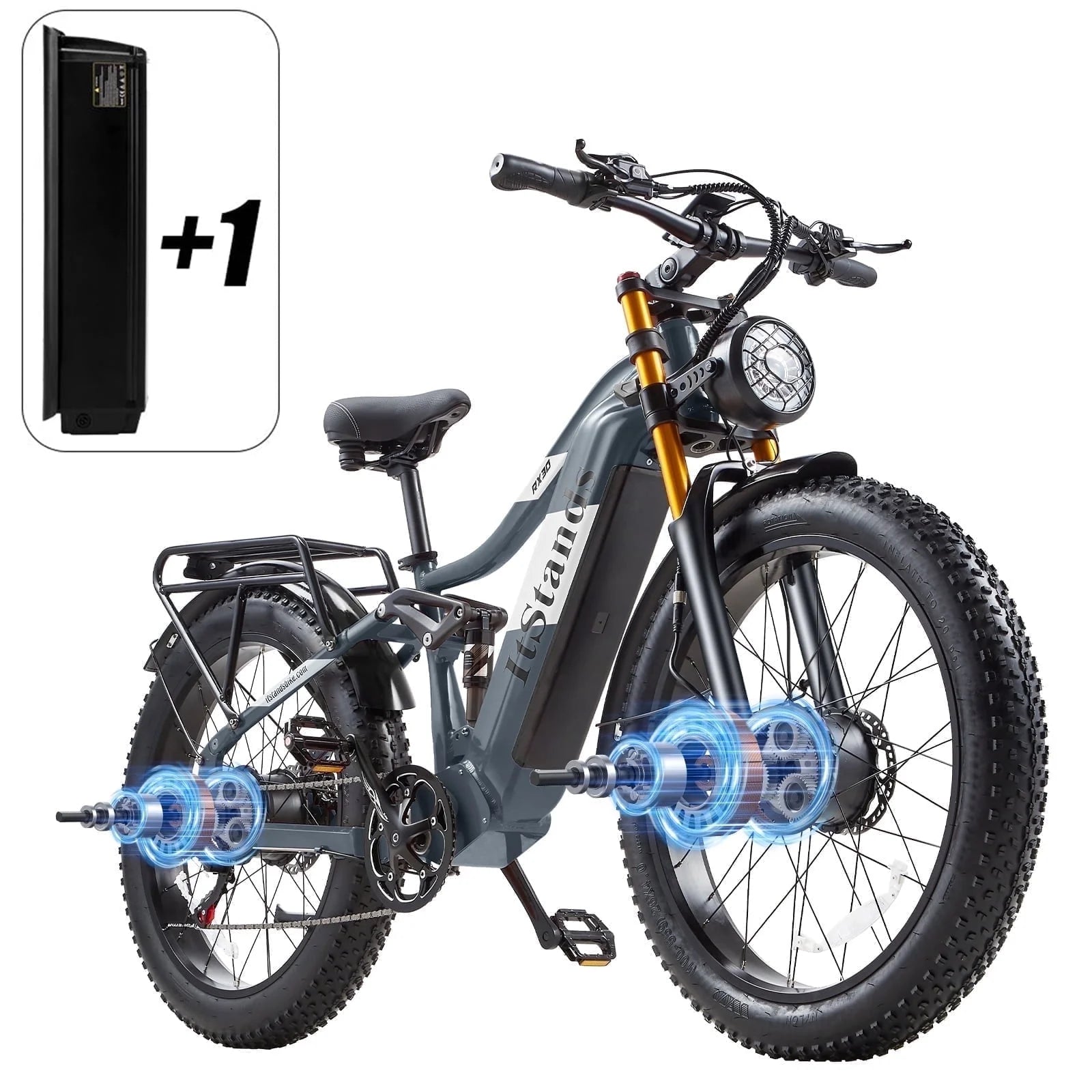 Dual Motors AWD 2000W Electric Bike for Adult 26'', UL2849 48V 60AH Removable Battery E-Mountain Bike 4'' Fat Tire up to 35Mph&200Miles Long Range off Road Ebike Beach Dual Hydraulic&Brakes E-Bicycle