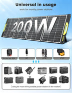200 Watt Portable Solar Panel, 23.5% High Efficiency 200W Foldable Solar Panel Charger IP67 Waterproof Solar Panel Kit W/Dc XT60 MC4 Anderson Output for Home Farm Camping RV Power Station
