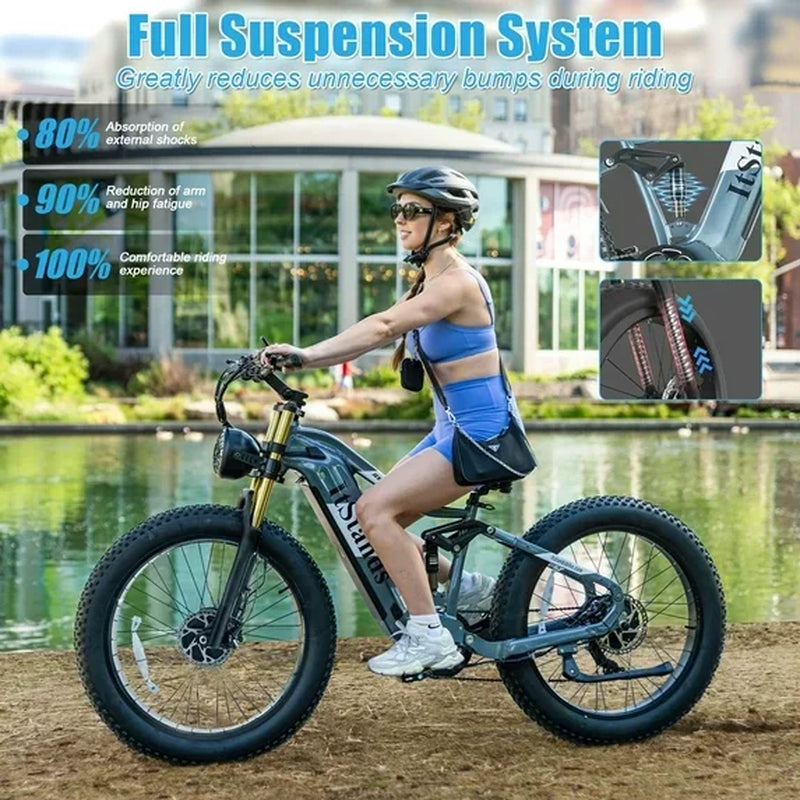 Dual Motors AWD 2000W Electric Bike for Adult 26'', UL2849 48V 60AH Removable Battery E-Mountain Bike 4'' Fat Tire up to 35Mph&200Miles Long Range off Road Ebike Beach Dual Hydraulic&Brakes E-Bicycle