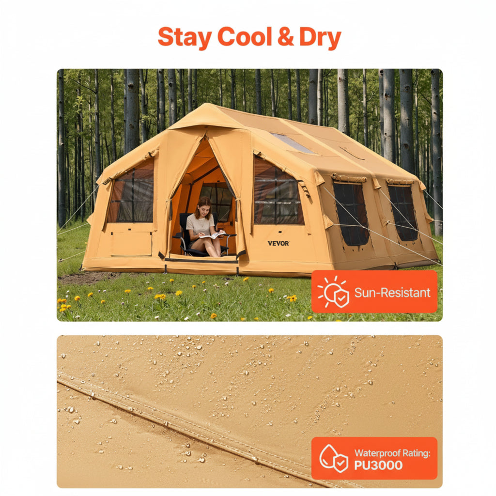 VEVOR Inflatable Tents for Camping 8-12 Person Glamping Window Tent W/ Hand Pump
