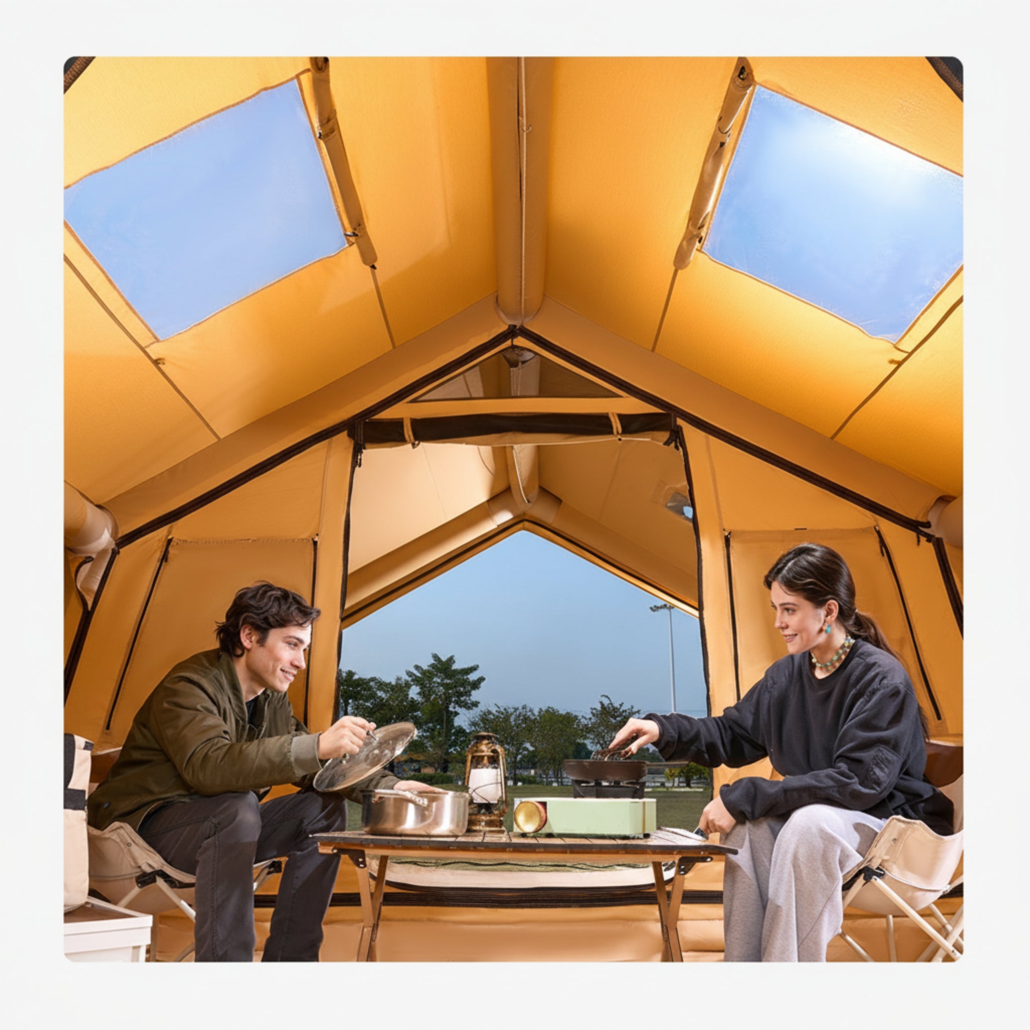 VEVOR Inflatable Tents for Camping 8-12 Person Glamping Window Tent W/ Hand Pump